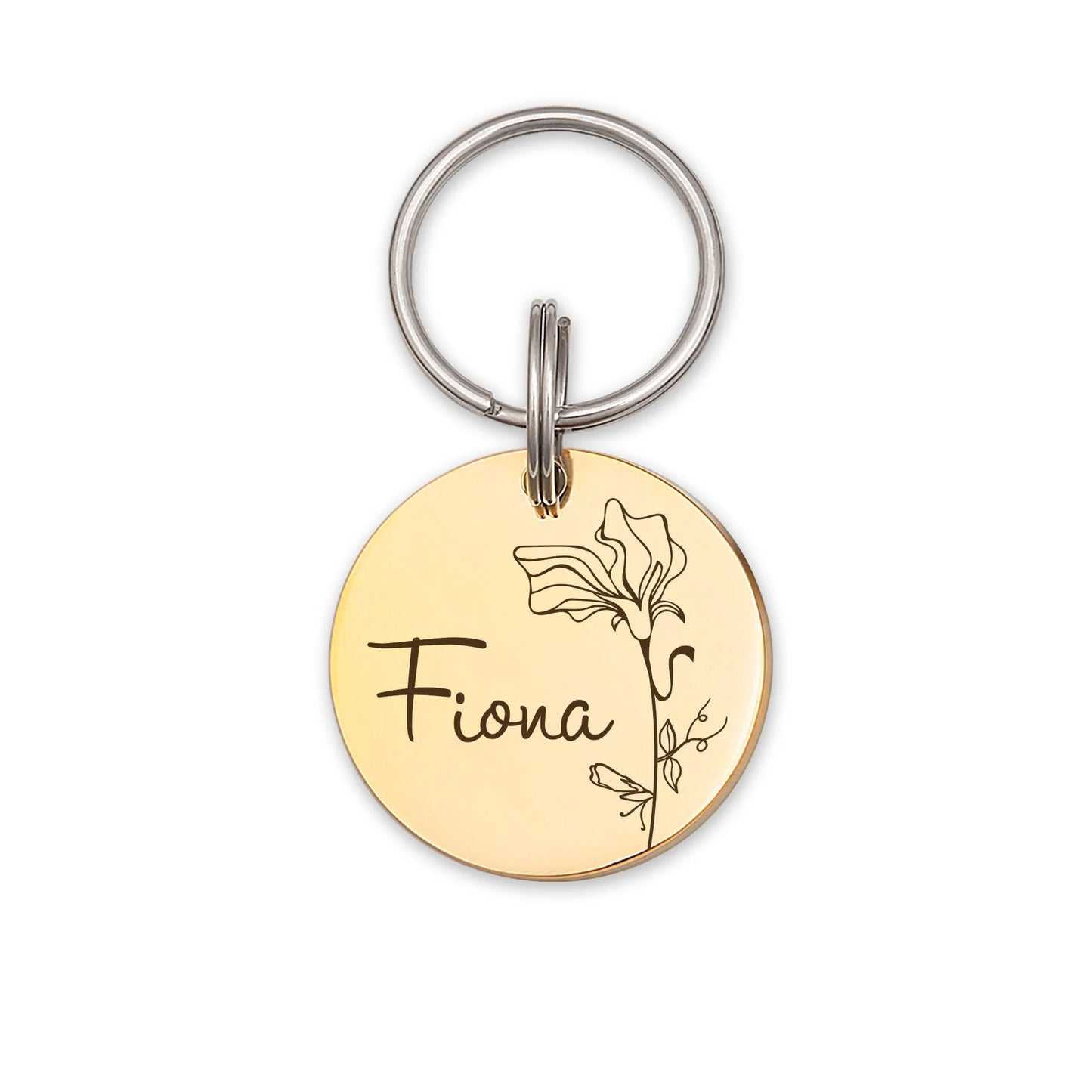 Birth Flower Round Pet Tag ID Dog Tag