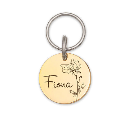 Birth Flower Round Pet Tag ID Dog Tag