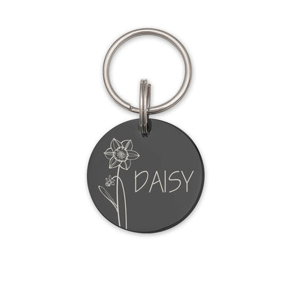 Round Birth Flower Pet ID Dog Tag