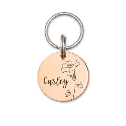 Birth Flower Round Pet Tag ID Dog Tag