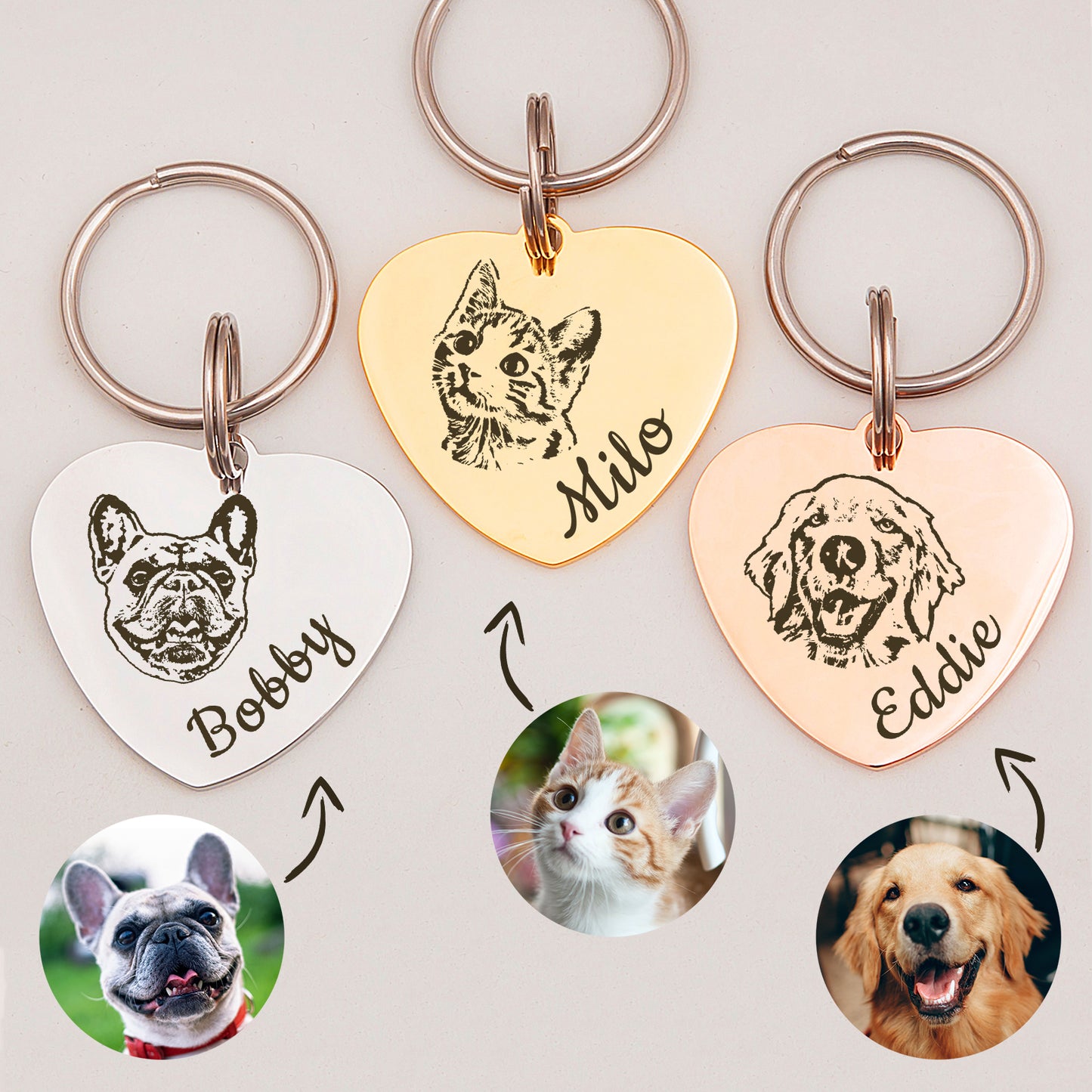 Pet Portrait Heart Pet ID Tag