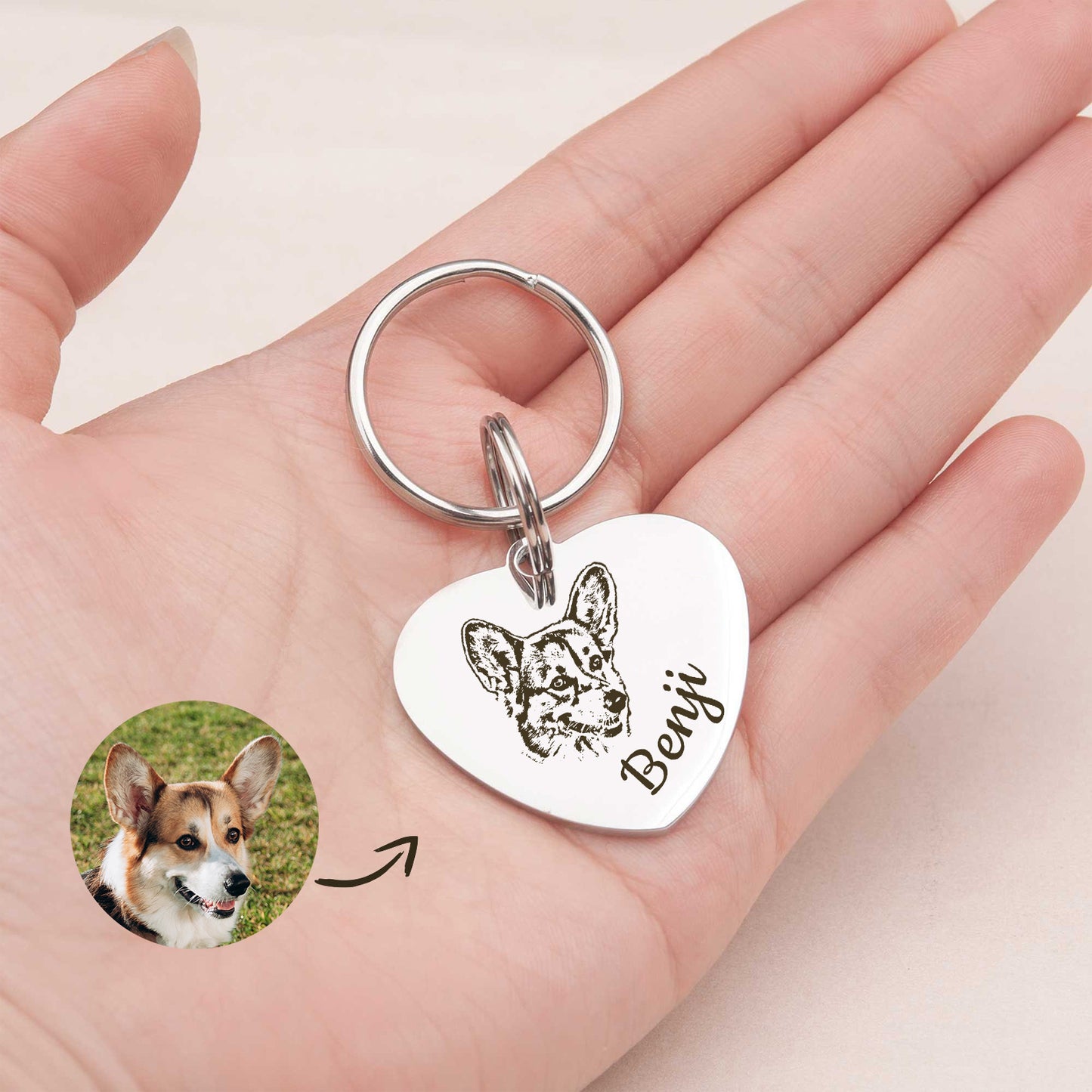 Pet Portrait Heart Pet ID Tag