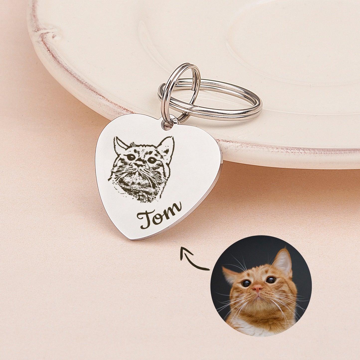 Pet Portrait Heart Pet ID Tag