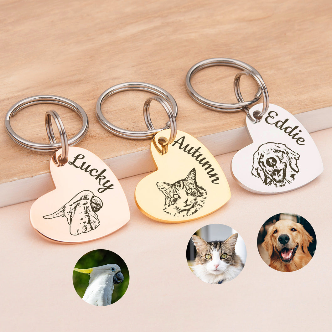 Personalized Pet Portriat Heart Shaped Pet ID Tag