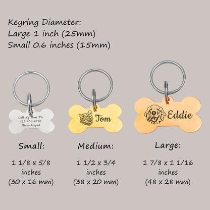 Personalized Pet Portrait Dog Bone Pet ID Tag