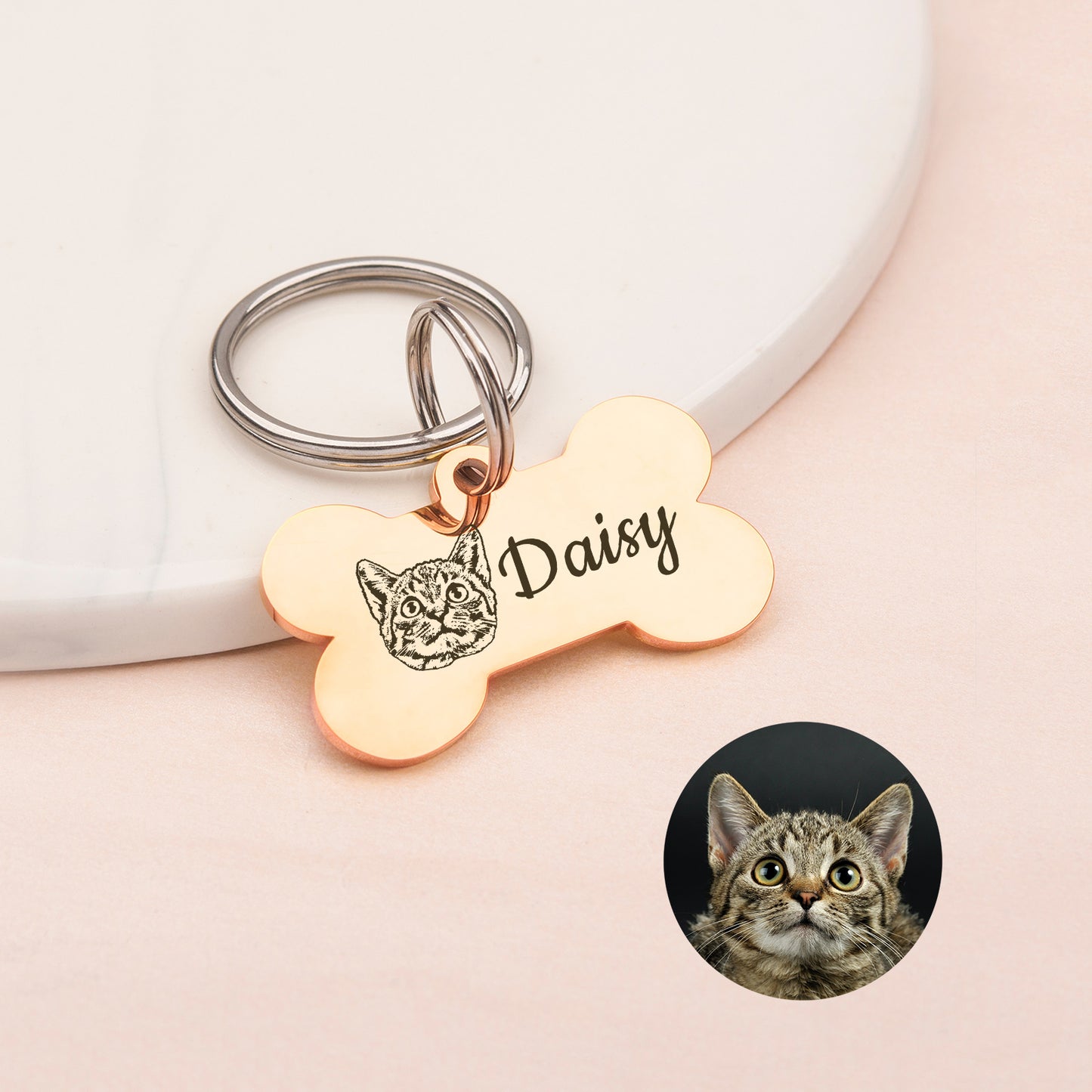 Personalized Pet Portrait Dog Bone Pet ID Tag