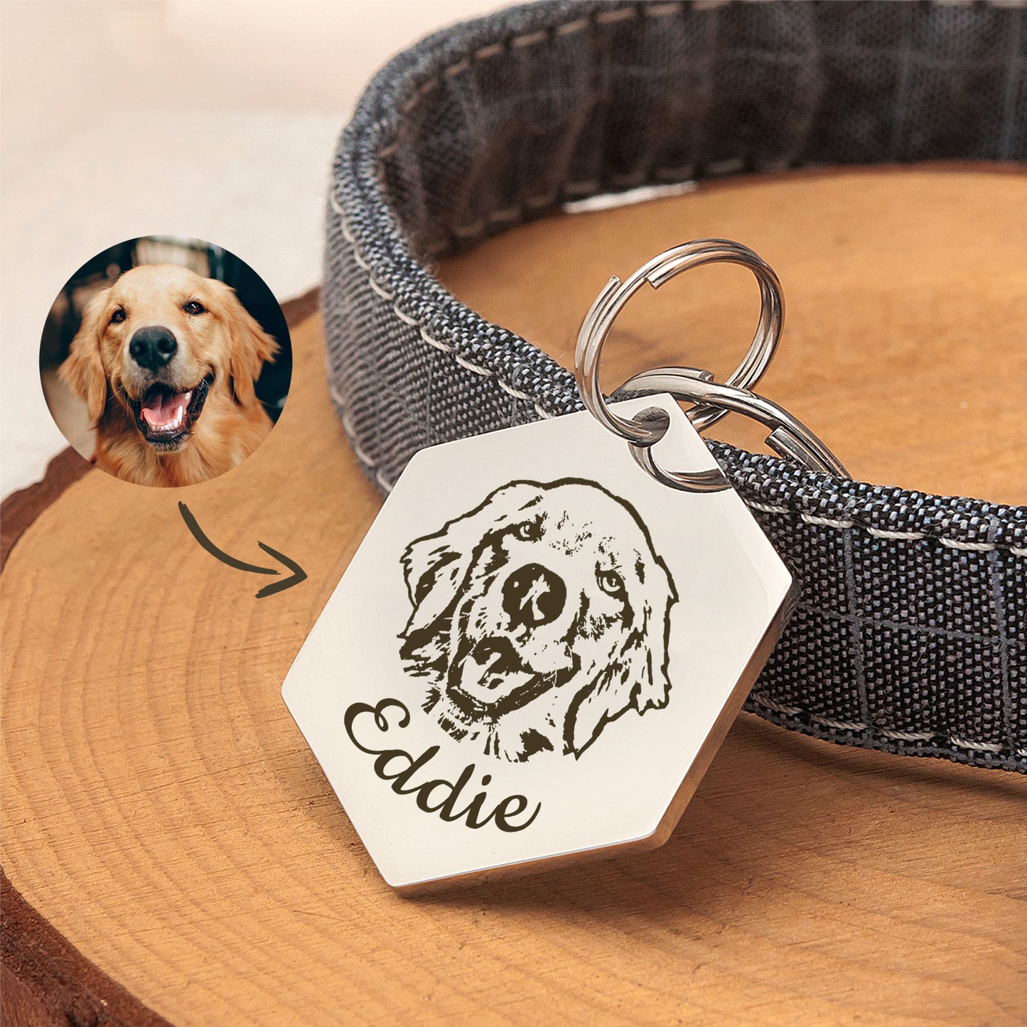 Pet Portriat Hexagon Pet ID Dog Tag