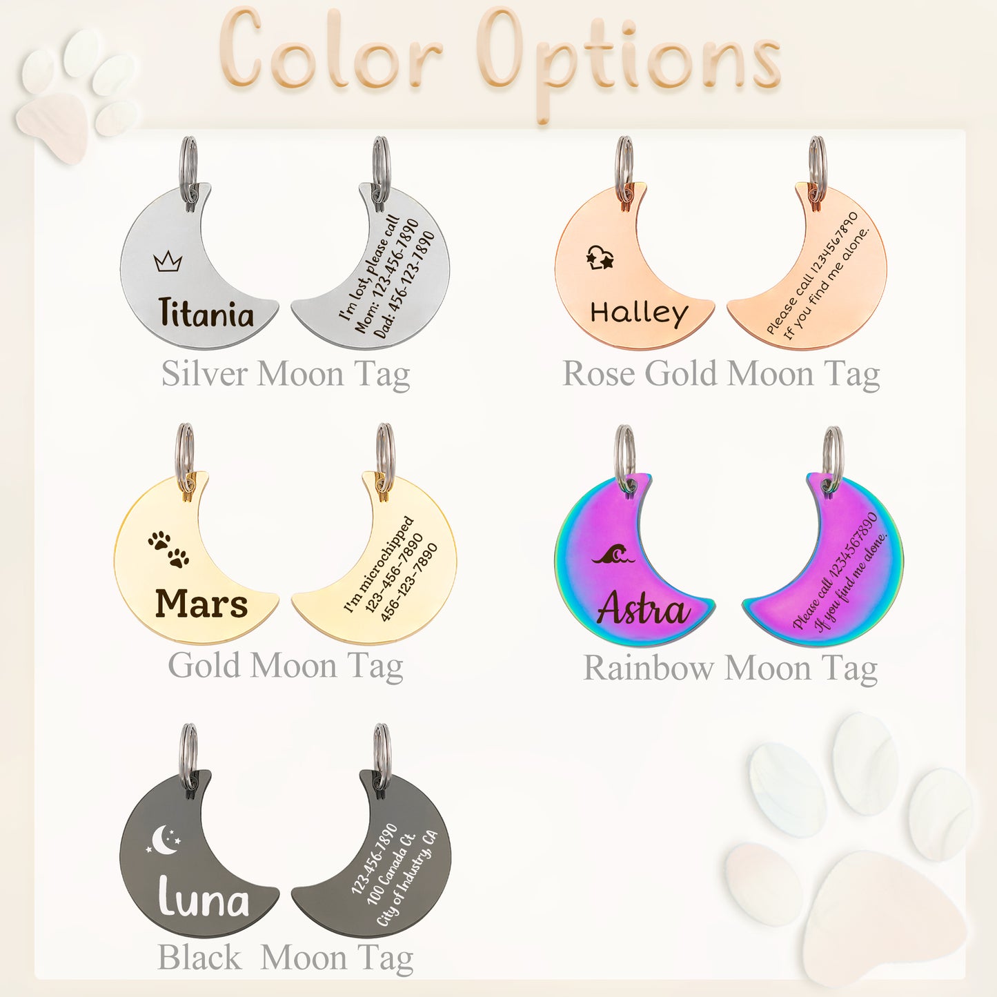Personalized Moon Shaped Pet ID Tag