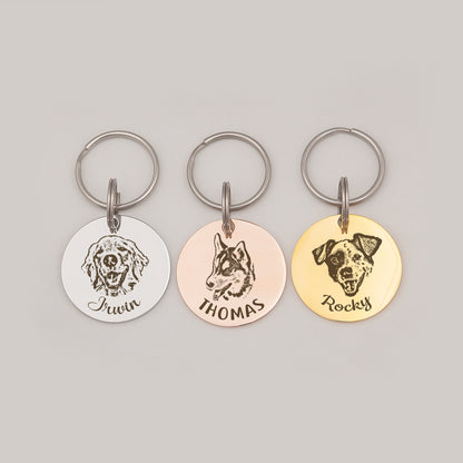 Round Pet Portrait Pet Id Dog Tag and Necklace