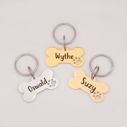 Paw Print Cut-Out Dog Bone Pet ID Tag