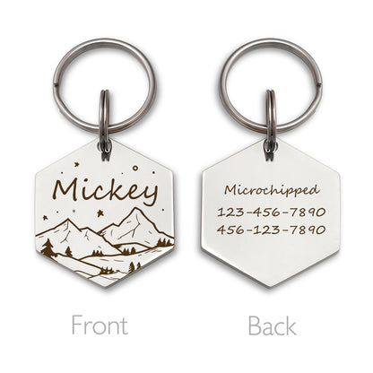 Mountain and Stary Sky Hexagon Pet ID Dog Tag