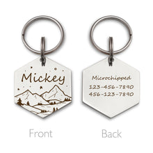 Load image into Gallery viewer, Personalized Hexagon Shaped Mountain and Stary Sky Pet ID Dog Tag
