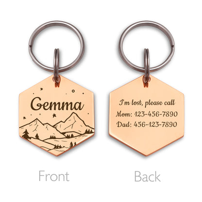 Mountain and Stary Sky Hexagon Pet ID Dog Tag