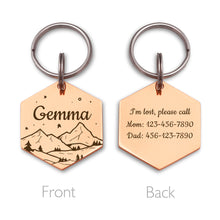 Load image into Gallery viewer, Personalized Hexagon Shaped Mountain and Stary Sky Pet ID Dog Tag
