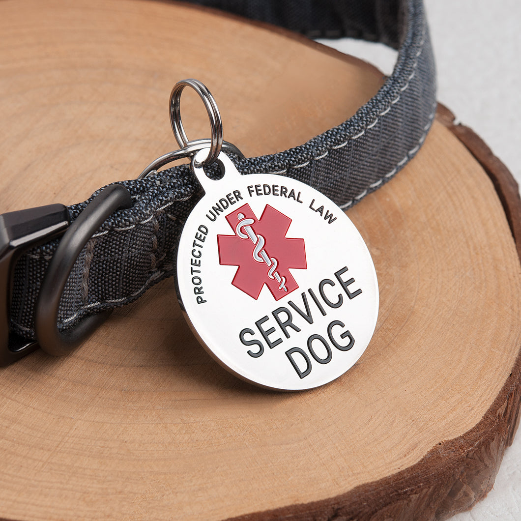 Personalizable Round Service Dog Medical Alert Symbol Pet ID Dog Tag