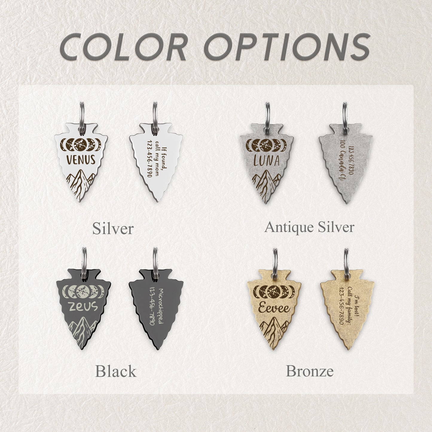 Moon Phases Arrowhead Pet Tag