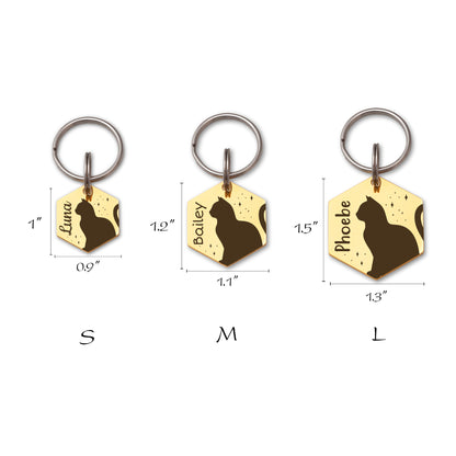Cat Outline Hexagon Pet ID Tag