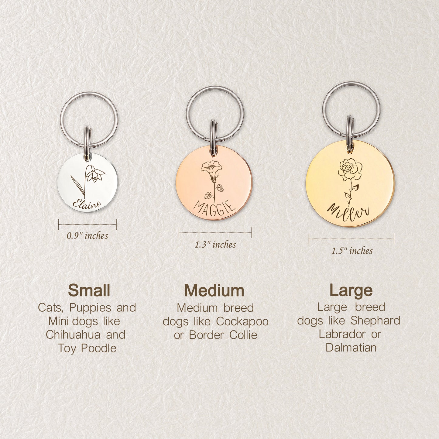 Round Birth Flower Pet ID Dog Tag