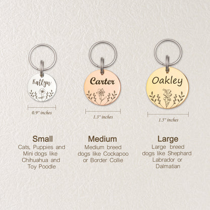 Round Birth Flower Garden Pet ID Dog Tag