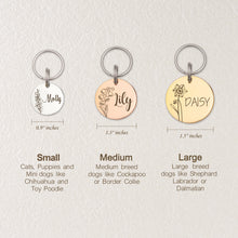 Load image into Gallery viewer, Personalized Round Shaped Birth Flower Pet ID Dog Tag
