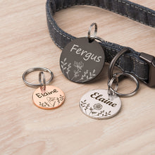 Load image into Gallery viewer, Personalized Round Birth Flower Pet ID Dog Tag

