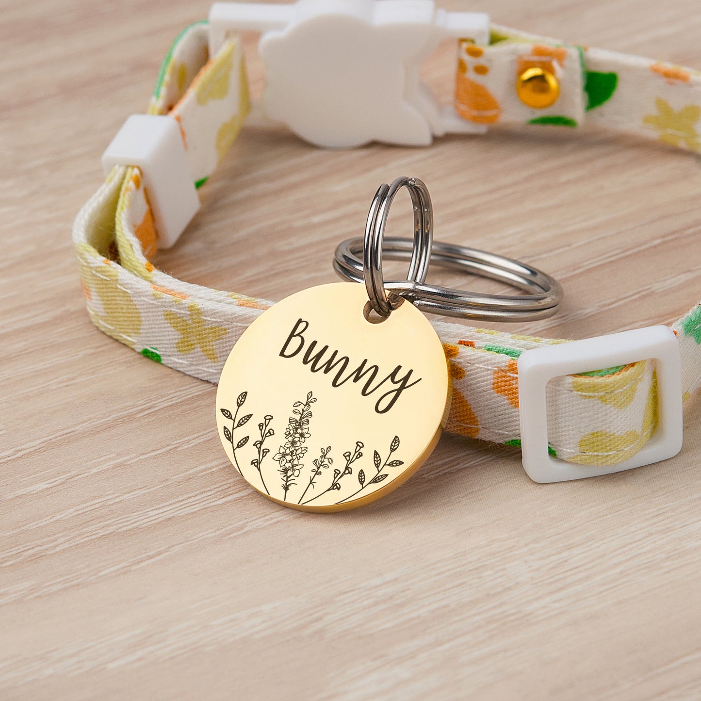 Round Birth Flower Garden Pet ID Dog Tag