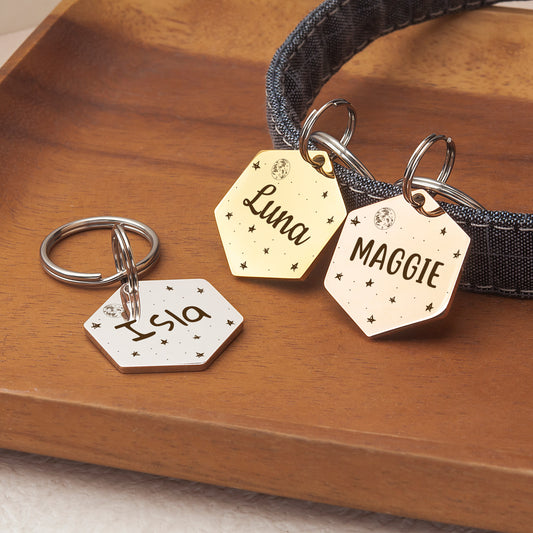 Space Hexagon Shaped Pet ID Dog Tag