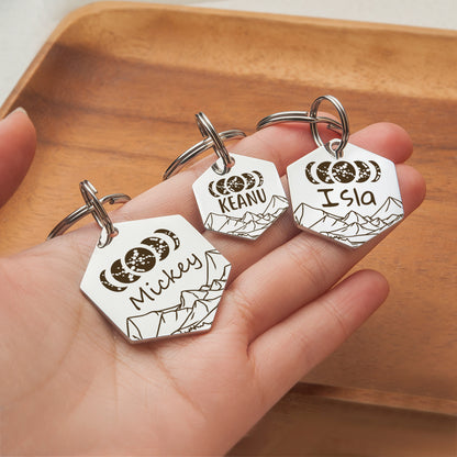 Moon Phase Hexagon Pet ID Dog Tag