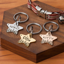 Load image into Gallery viewer, Personalized Star Shaped Woods and Night Sky Pet ID Dog Tag
