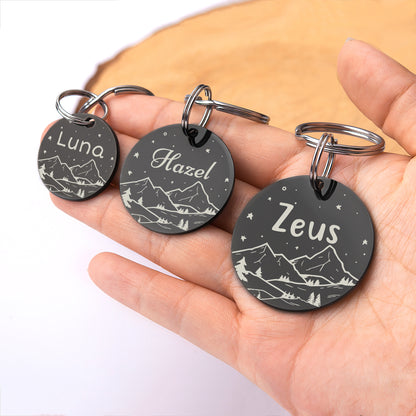 Round Mountain View Night Sky Pet ID Dog Tag