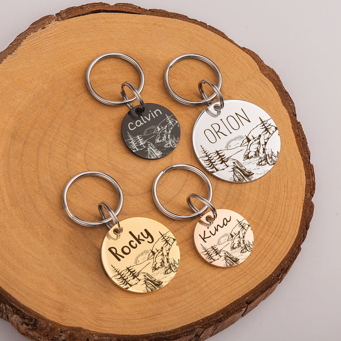 Round Mountain Sunrise Road Pet ID Dog Tag