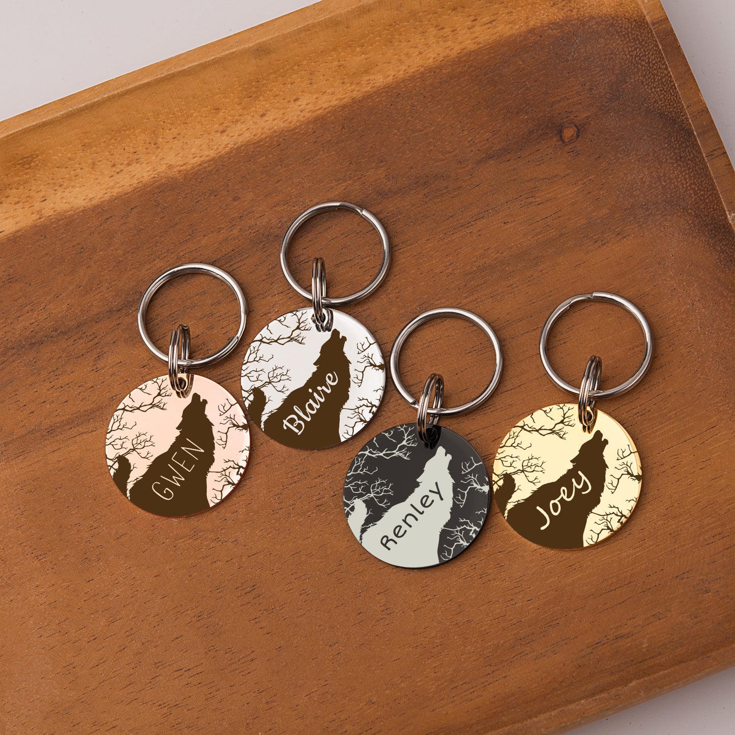 Round Howling Wolf Design Pet ID Tag