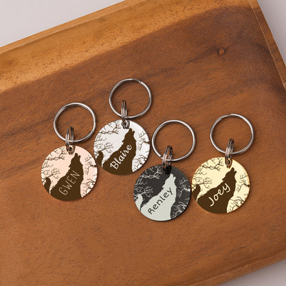 Round Howling Wolf Design Pet ID Tag