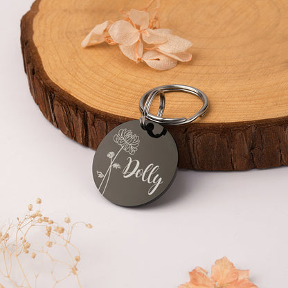 Round Birth Flower Pet ID Dog Tag