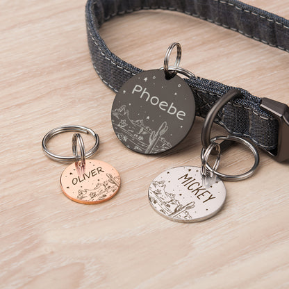 Round Desert Night Sky Pet ID Dog Tag