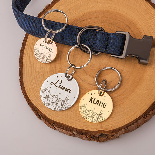 Round Desert Night Sky Pet ID Dog Tag