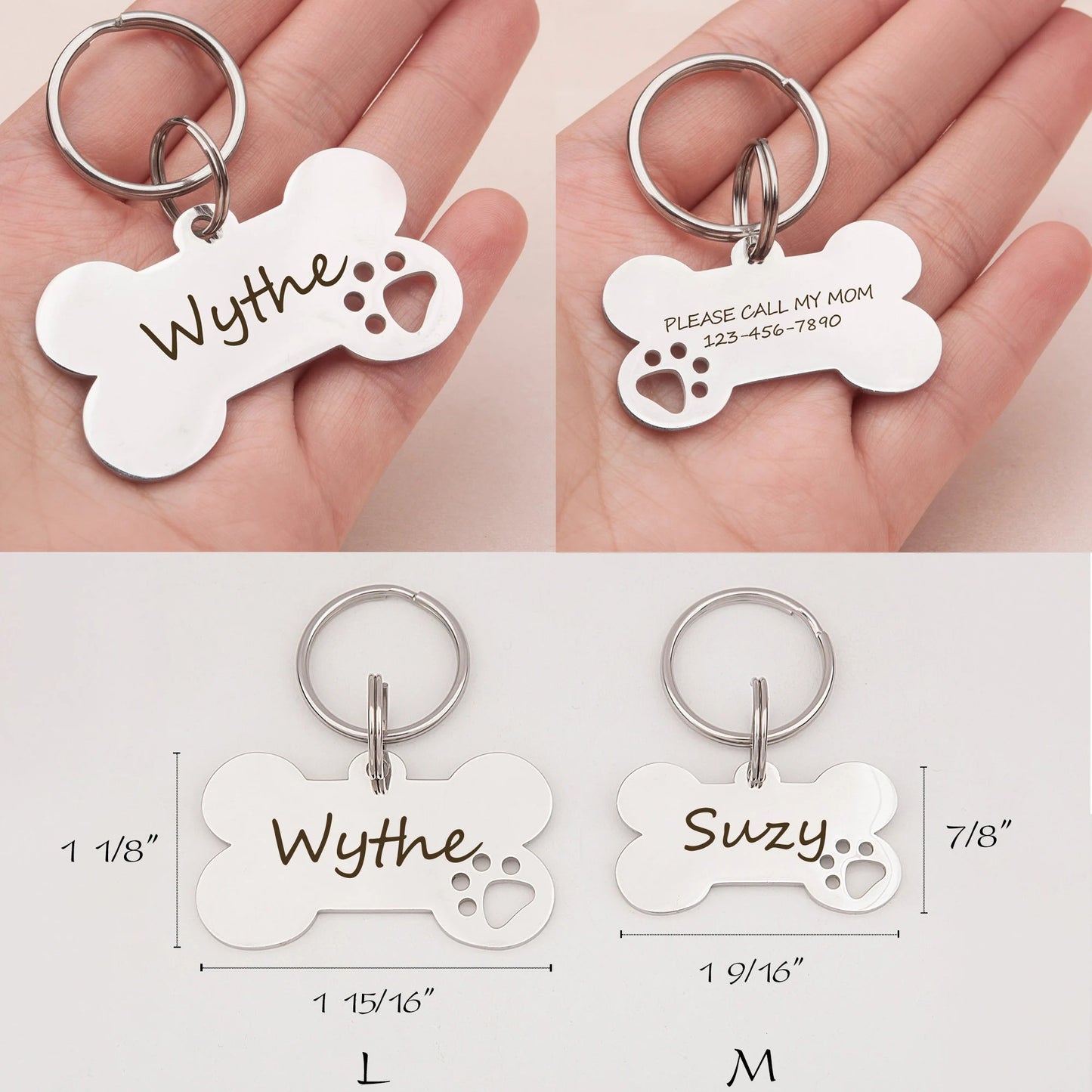 Paw Print Cut-Out Dog Bone Pet ID Tag