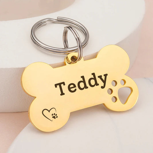 Paw Print Cut-Out Dog Bone Pet ID Tag