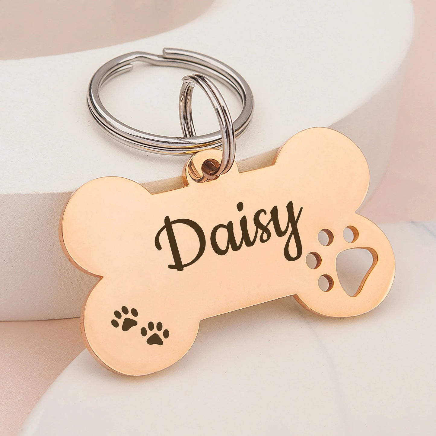 Paw Print Cut-Out Dog Bone Pet ID Tag