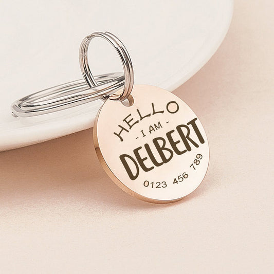 Round Hello I am .. Pet ID Dog Tag