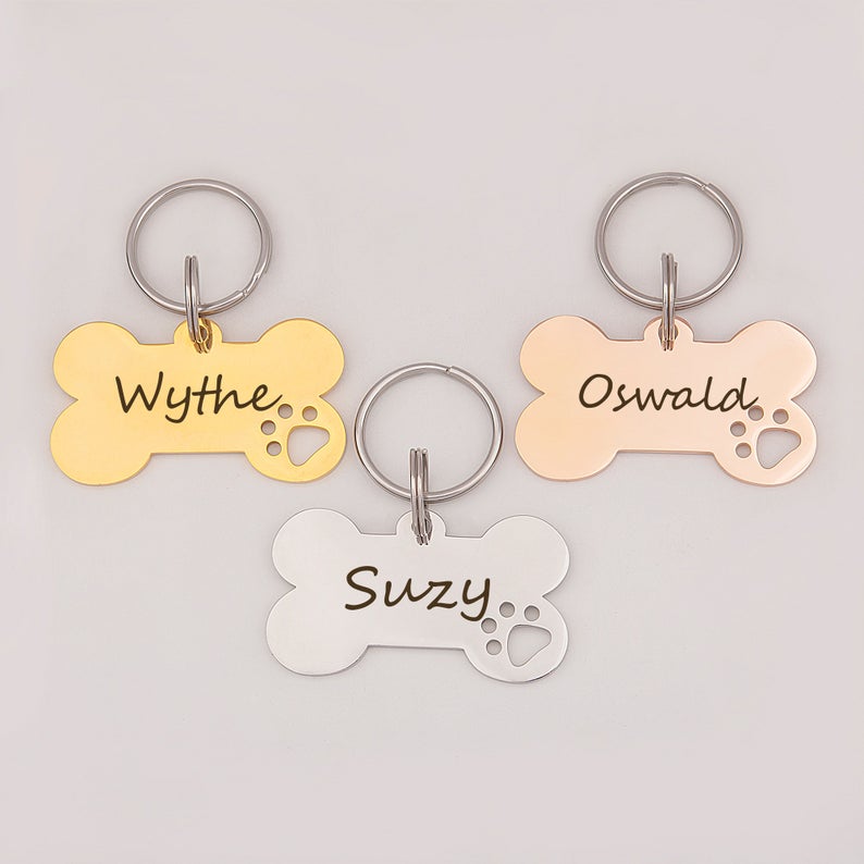 Dog Bone Paw Print Cut-Out Pet Tag