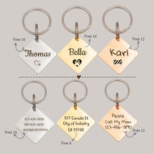 Load image into Gallery viewer, Personalized Diamond Shaped Name and Icon Pet ID Dog Tag
