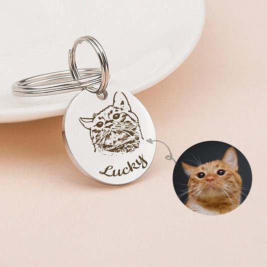 Round Shaped Cat Portrait Pet ID Tag