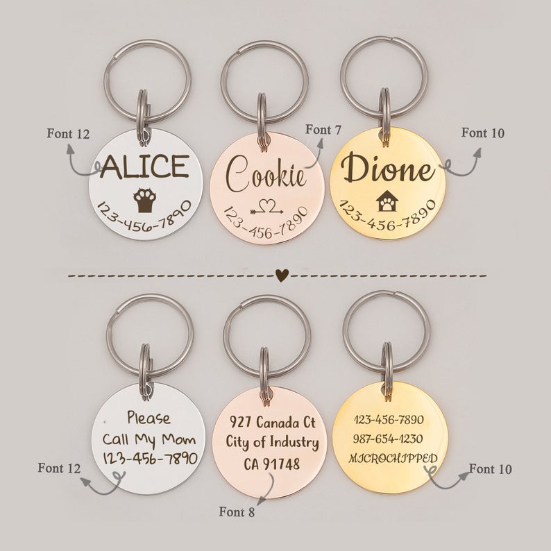 Round Name, Icon, & Number Pet ID Dog Tag