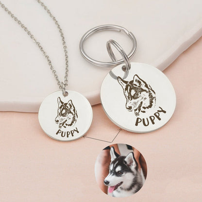 Round Pet Portrait Pet Id Dog Tag and Necklace